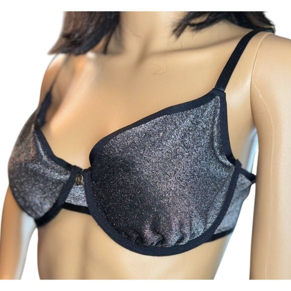(5 for $25)Nicole Miller Unlined Shimmering Smooth T-Shirt Bra in Black Size 38C - Picture 3 of 4